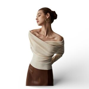 COMMENSE Off Shoulder Wrap Long Sleeve Knit Top COLOR - Apricot, size XL NWT